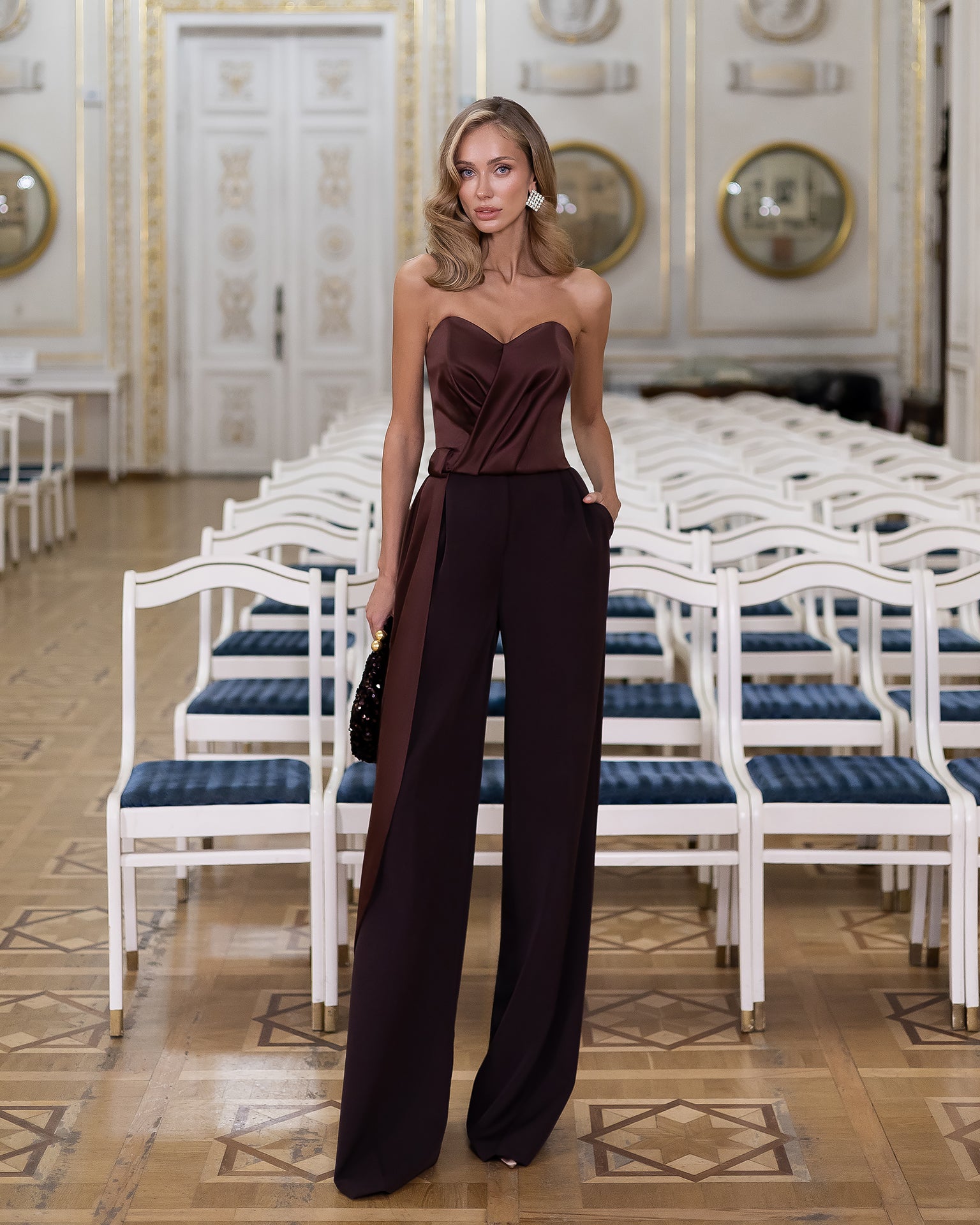 Women's Satin Corset Top with Train and Detachable Bow – Formal