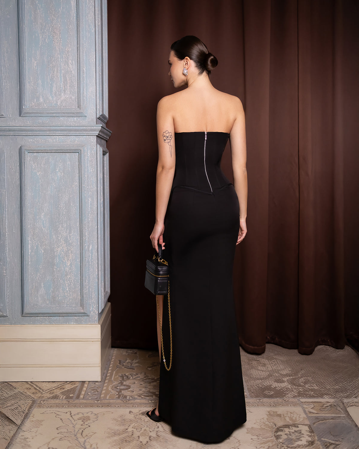 Women's Corset Top and Maxi Skirt Set in Premium Crepe Suiting