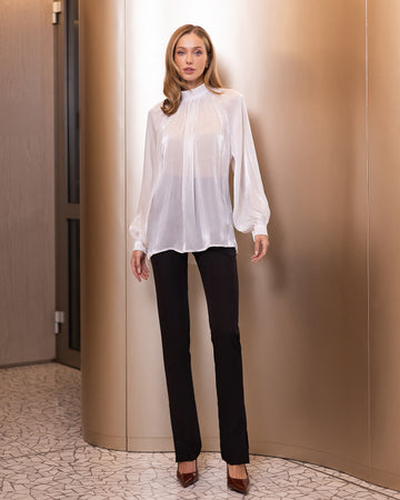 Sheer Chiffon Organza Blouse with Dramatic Long Sleeves