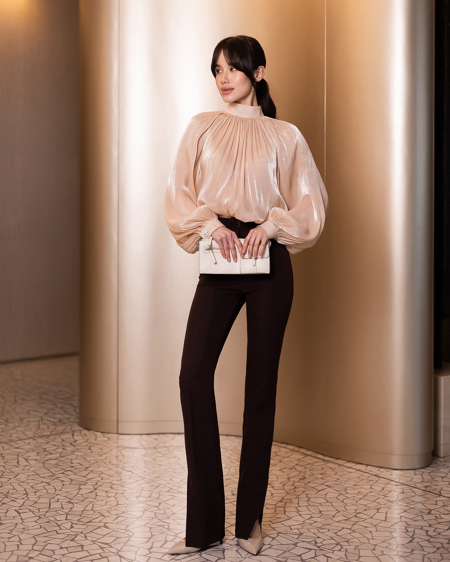 Sheer Chiffon Organza Blouse with Dramatic Long Sleeves