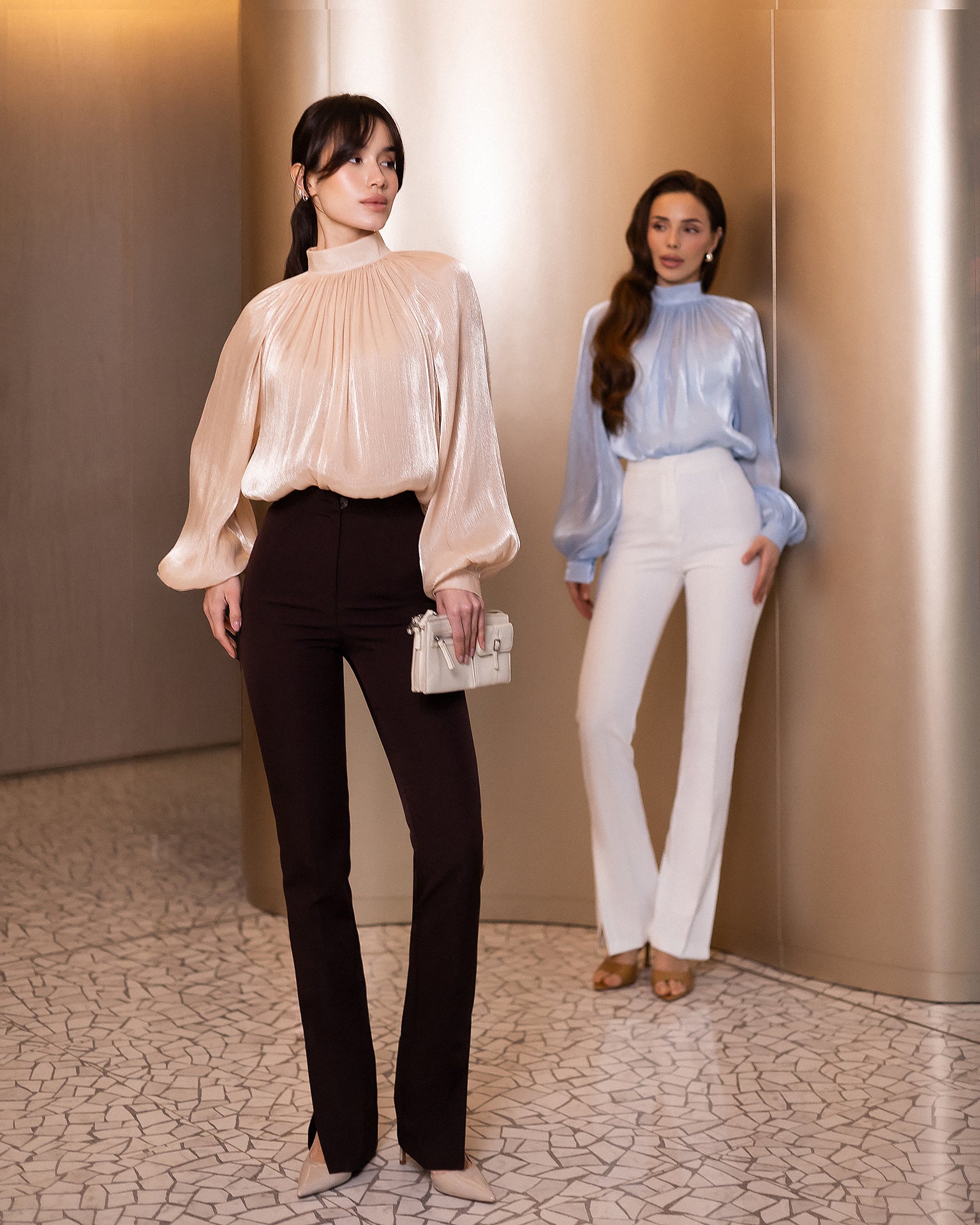 Sheer Chiffon Organza Blouse with Dramatic Long Sleeves