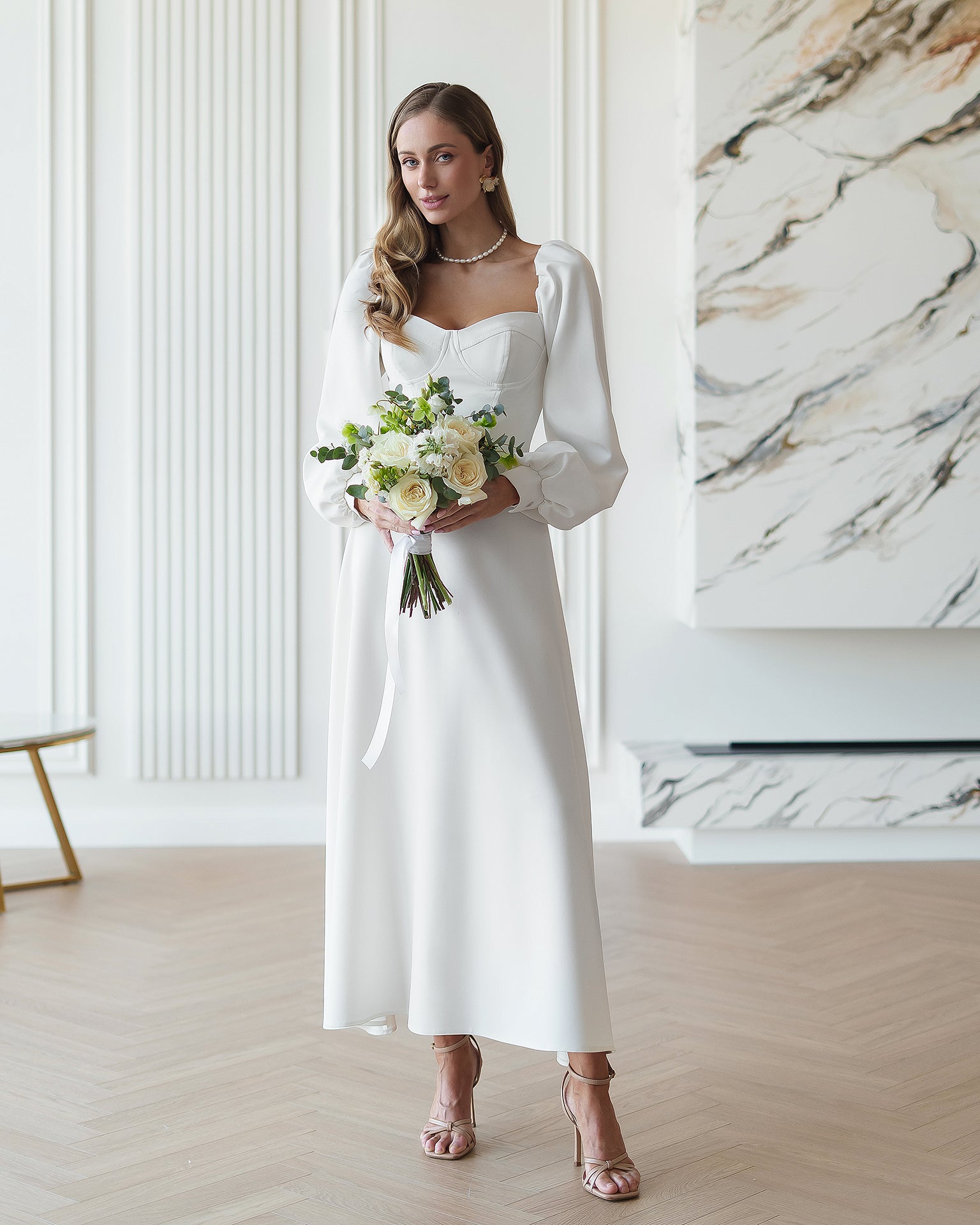 Tailored Suiting Crepe Dress with Built-In Cups, Diagonal Weave