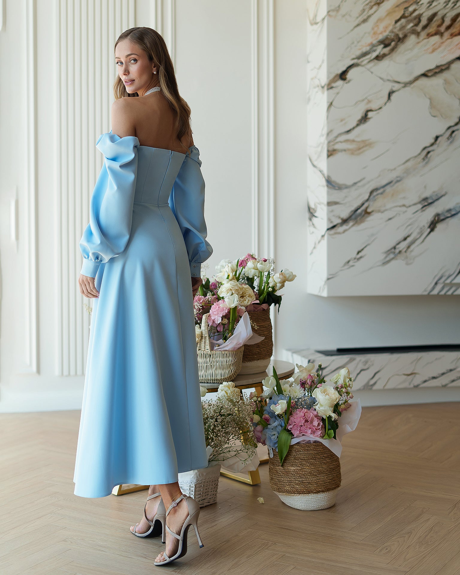 Tailored Suiting Crepe Dress with Built-In Cups, Diagonal Weave