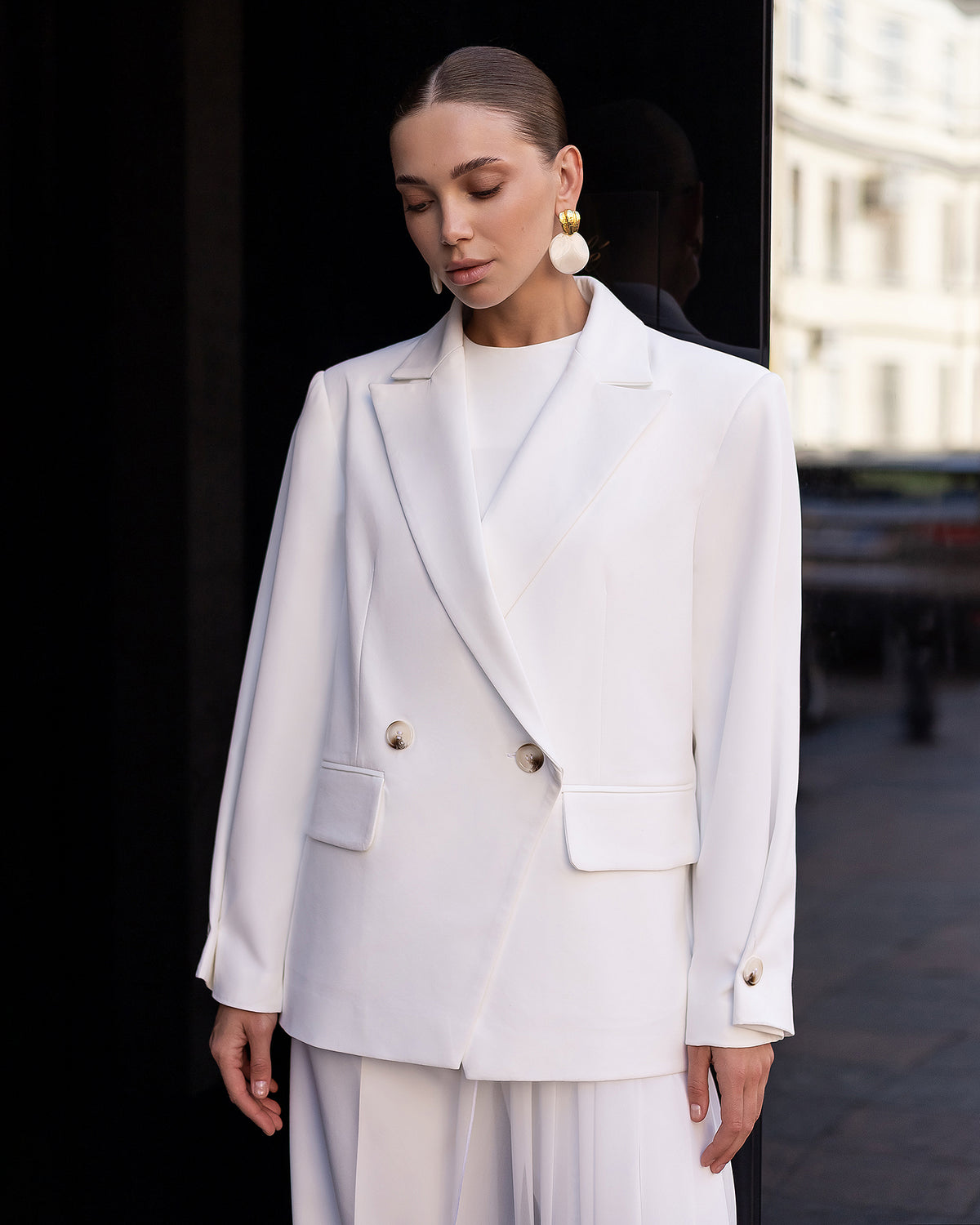 Women's Tailored Blazer in Ivory, Black, Chocolate, or Blue