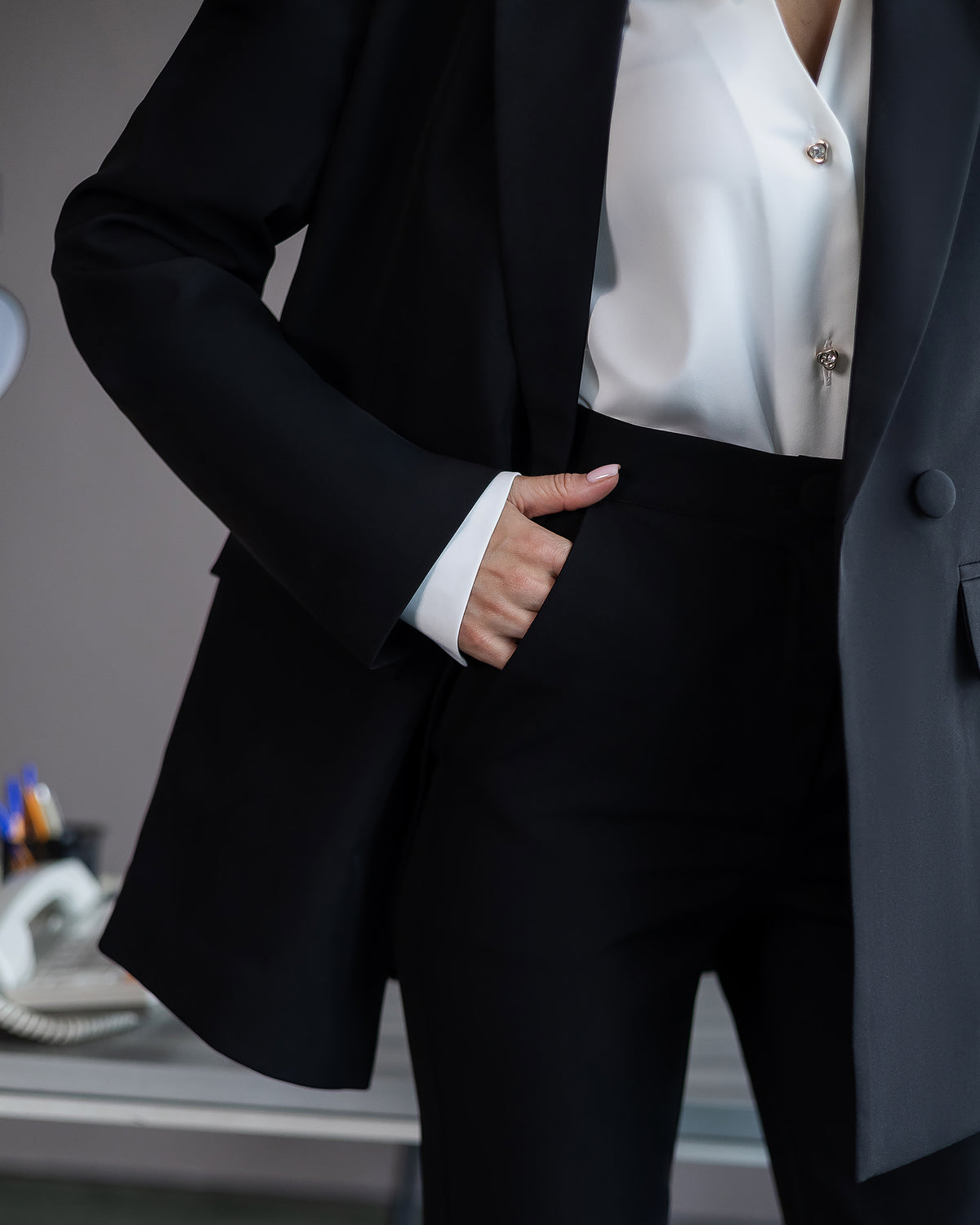 Women's Tailored Crepe Suit Set: Blazer and Trousers, XS–XXL