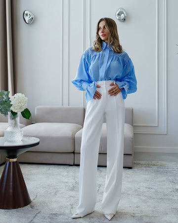 Tailored Women's Trousers in Suit Crepe Diagonal, Full-Length