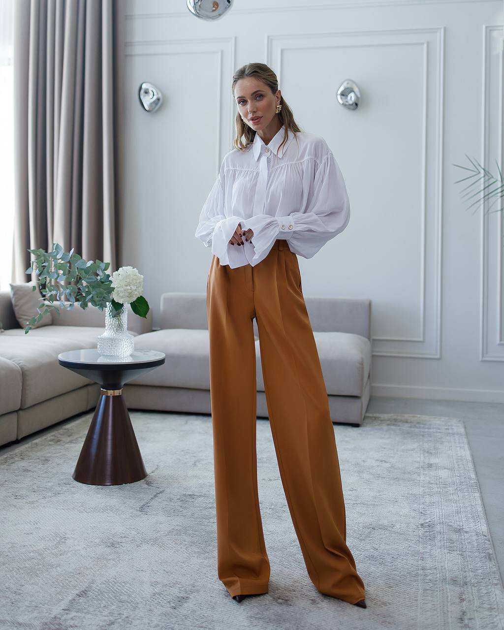 Tailored Women's Trousers in Suit Crepe Diagonal, Full-Length
