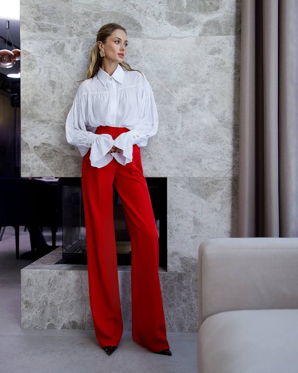 Tailored Women's Trousers in Suit Crepe Diagonal, Full-Length