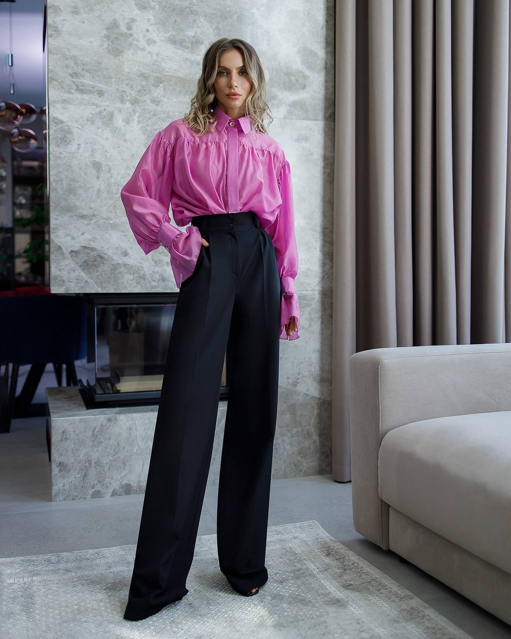 Tailored Women's Trousers in Suit Crepe Diagonal, Full-Length