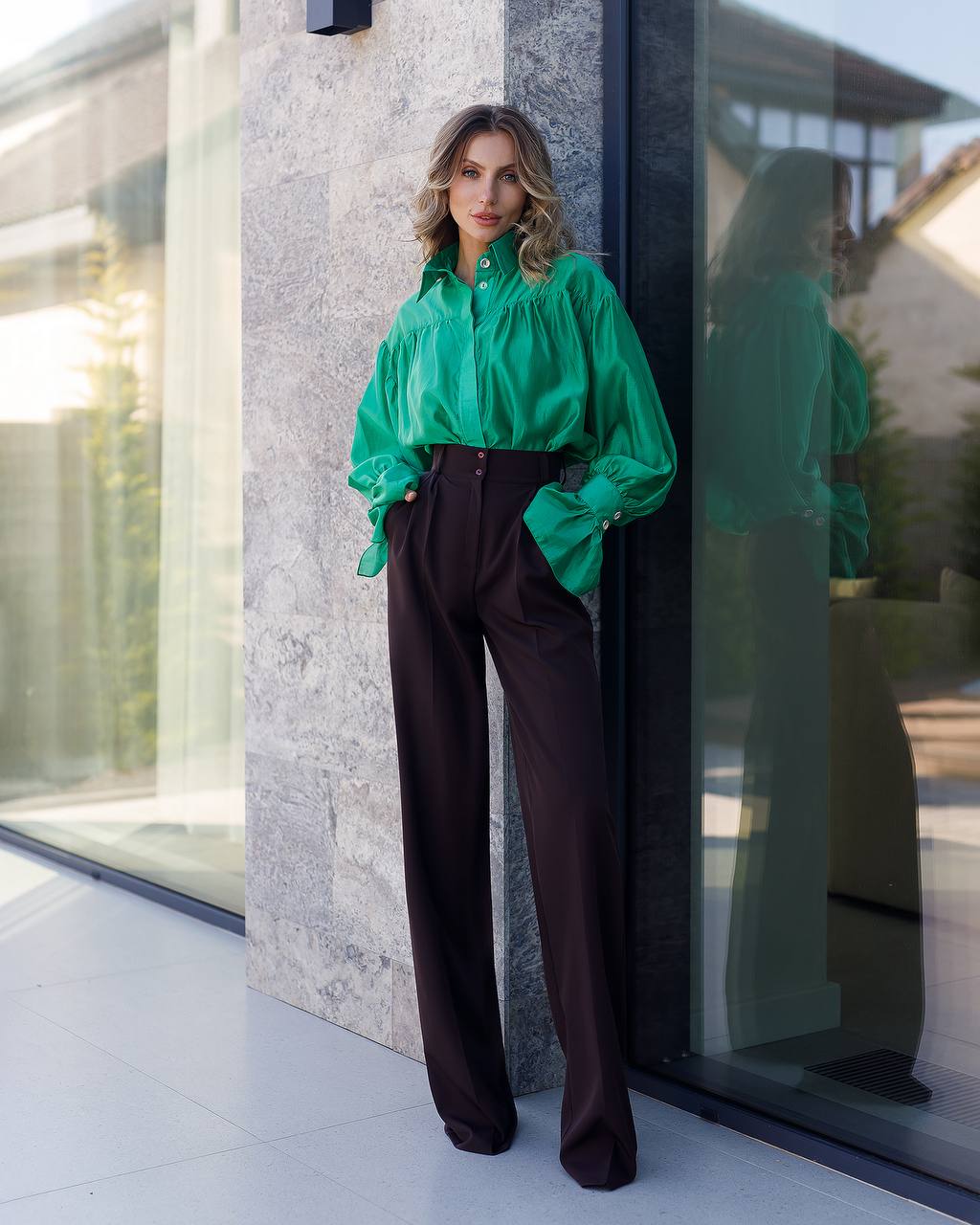 Tailored Women's Trousers in Suit Crepe Diagonal, Full-Length