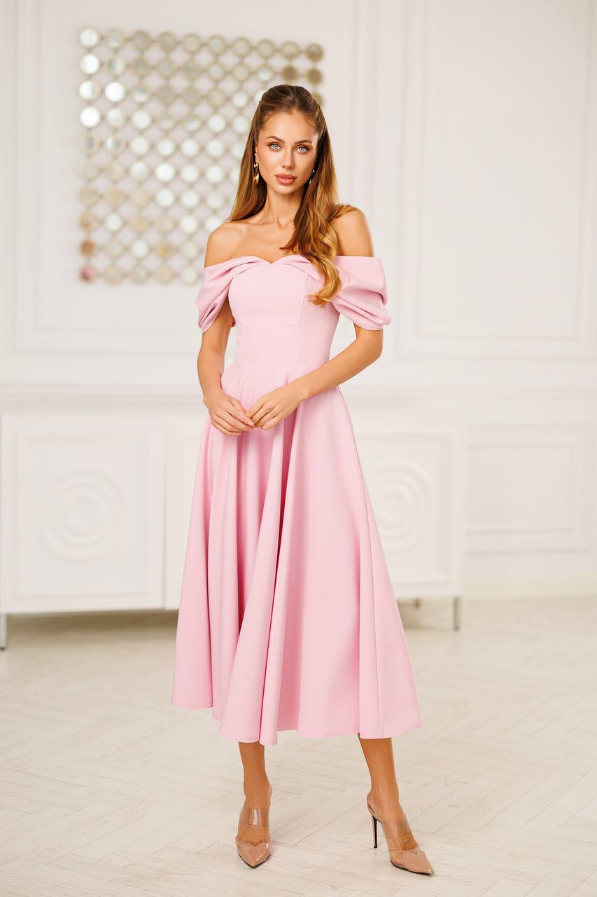 Off Shoulder Midi Dress – Elegant A-Line Evening Dress