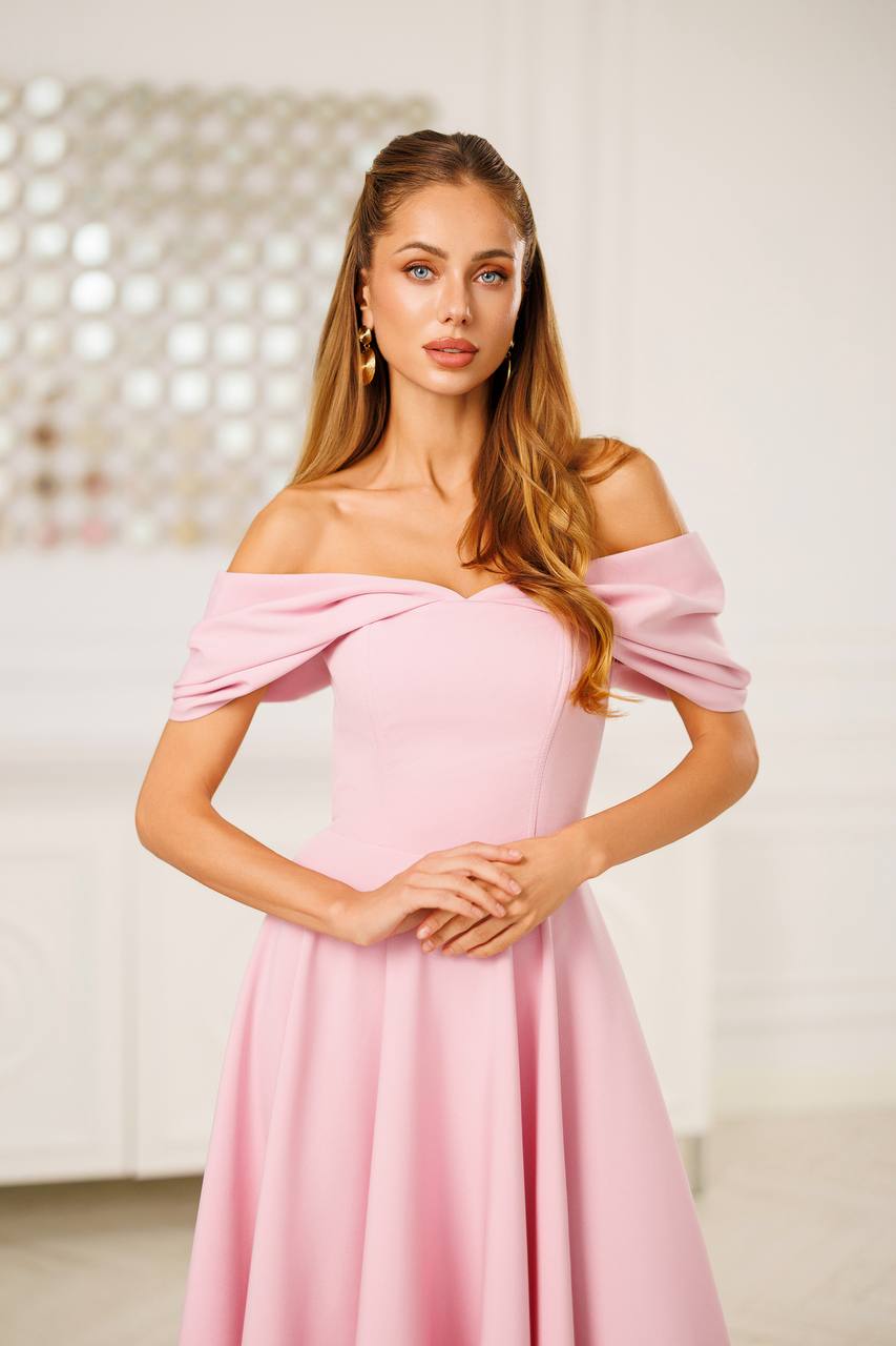 Off Shoulder Midi Dress – Elegant A-Line Evening Dress