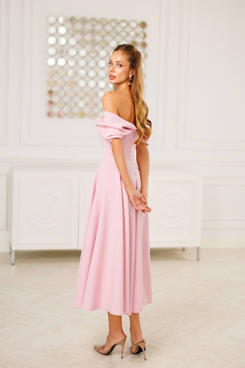 Off Shoulder Midi Dress – Elegant A-Line Evening Dress
