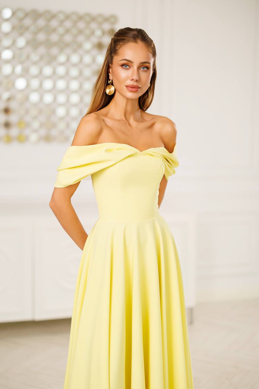 Off Shoulder Midi Dress – Elegant A-Line Evening Dress