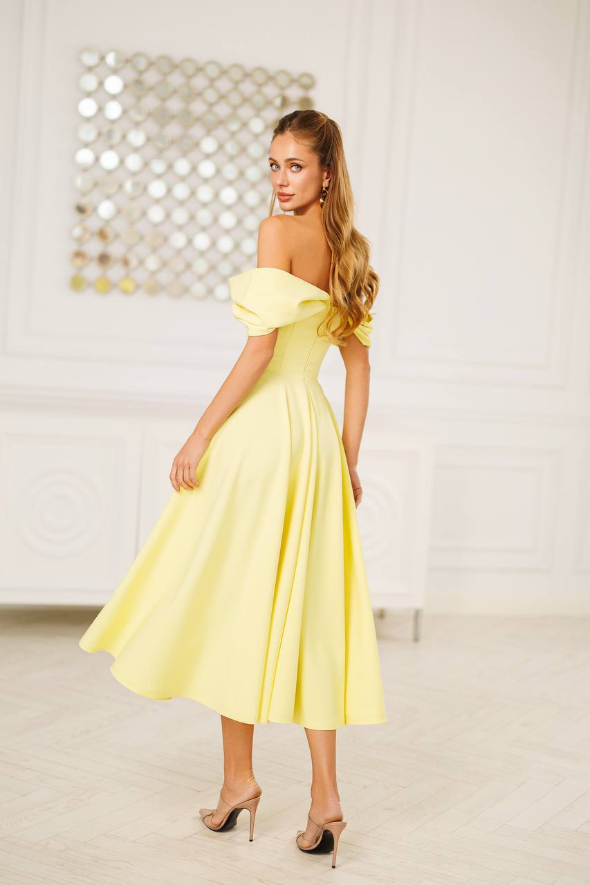 Off Shoulder Midi Dress – Elegant A-Line Evening Dress