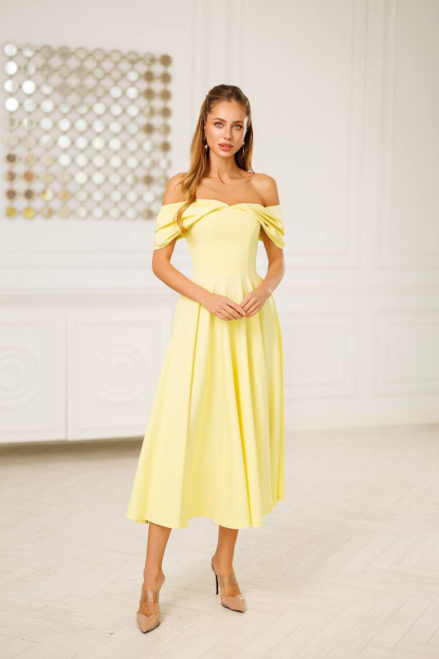 Off Shoulder Midi Dress – Elegant A-Line Evening Dress