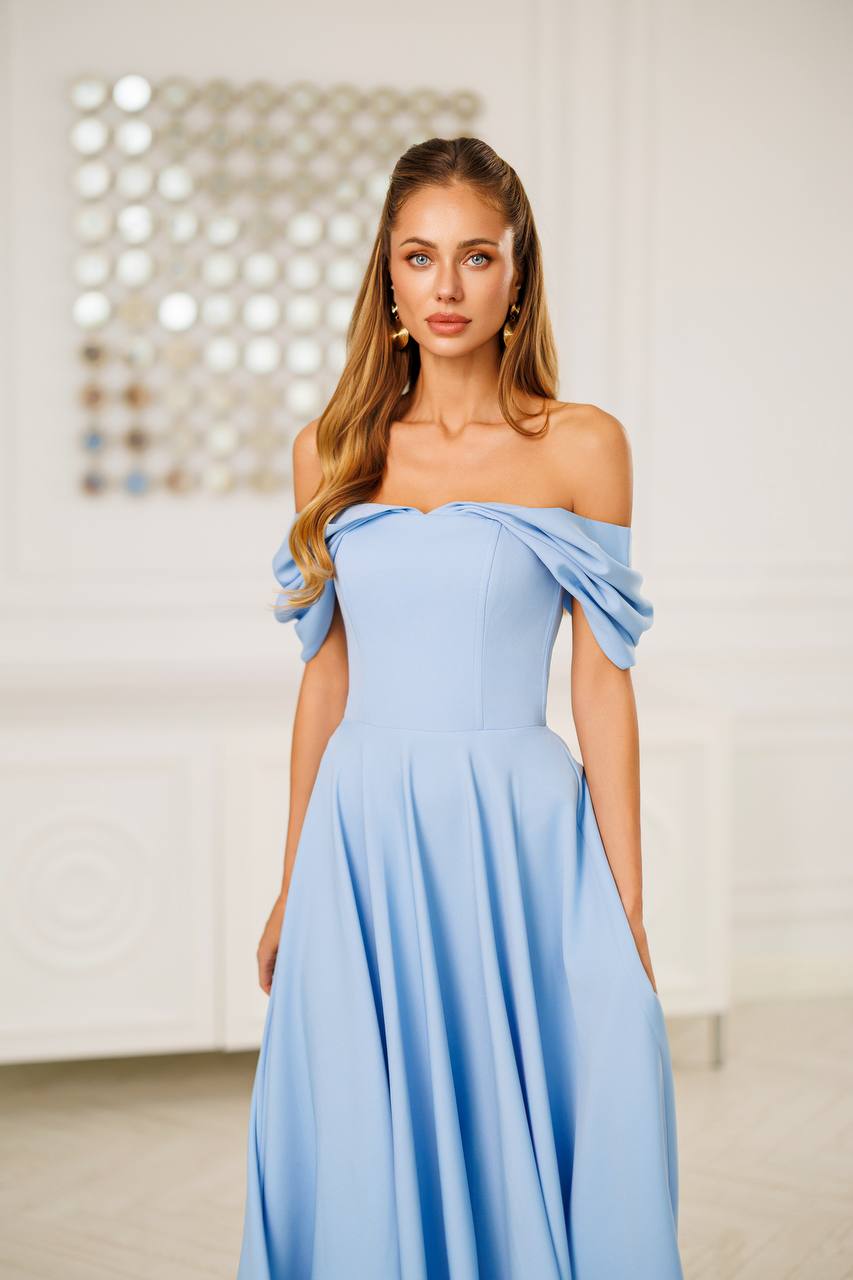 Off Shoulder Midi Dress – Elegant A-Line Evening Dress