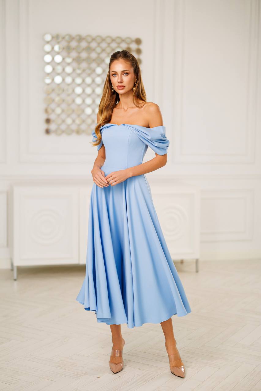 Off Shoulder Midi Dress – Elegant A-Line Evening Dress