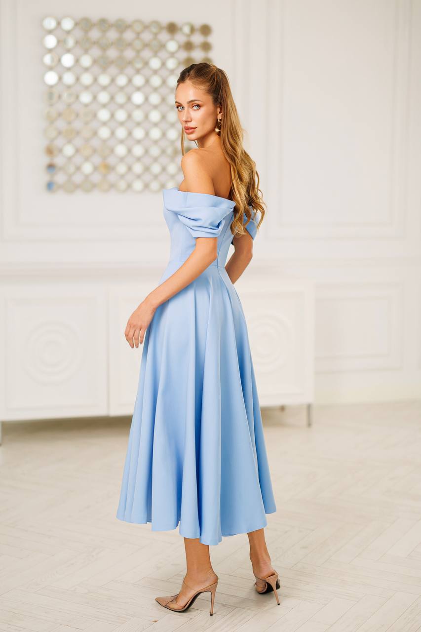 Off Shoulder Midi Dress – Elegant A-Line Evening Dress