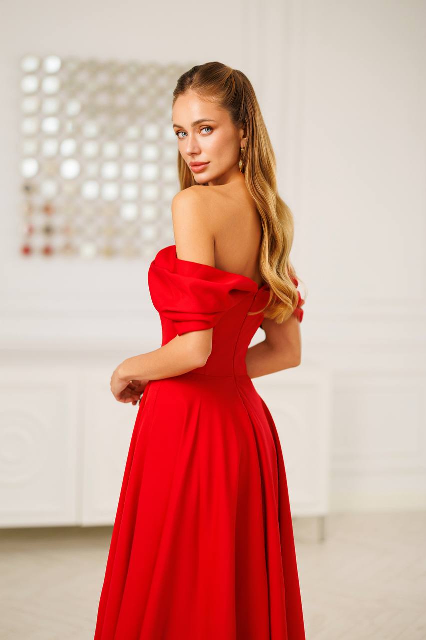 Off Shoulder Midi Dress – Elegant A-Line Evening Dress
