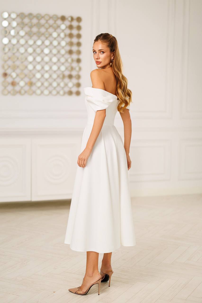 Off Shoulder Midi Dress – Elegant A-Line Evening Dress