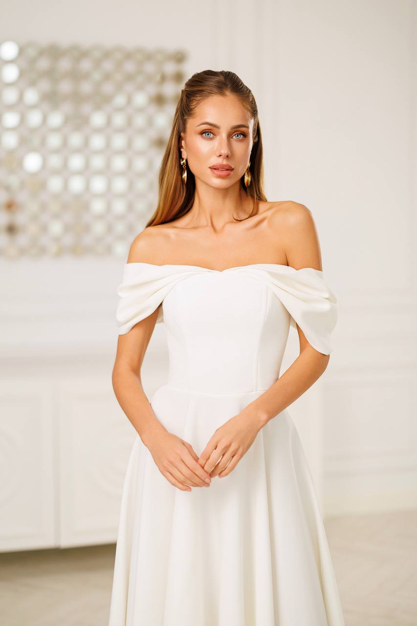 Off Shoulder Midi Dress – Elegant A-Line Evening Dress