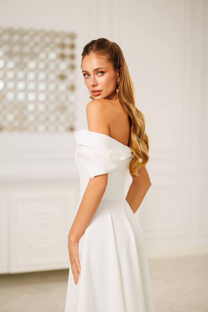 Off Shoulder Midi Dress – Elegant A-Line Evening Dress