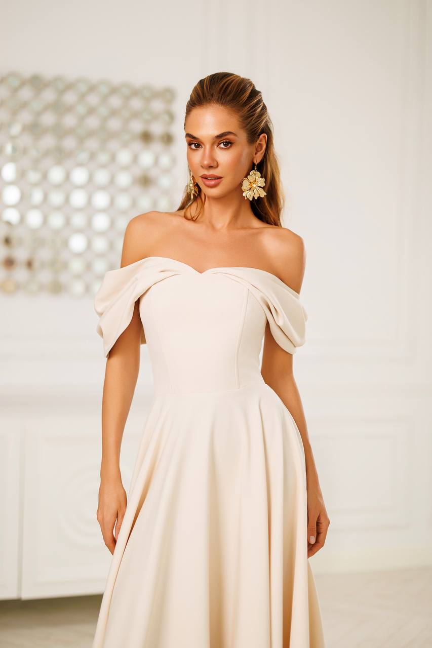 Off Shoulder Midi Dress – Elegant A-Line Evening Dress