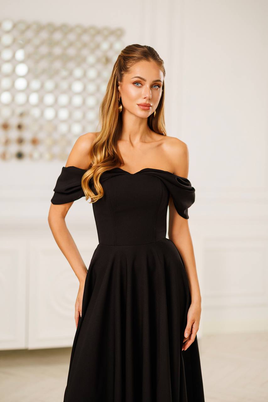 Off Shoulder Midi Dress – Elegant A-Line Evening Dress