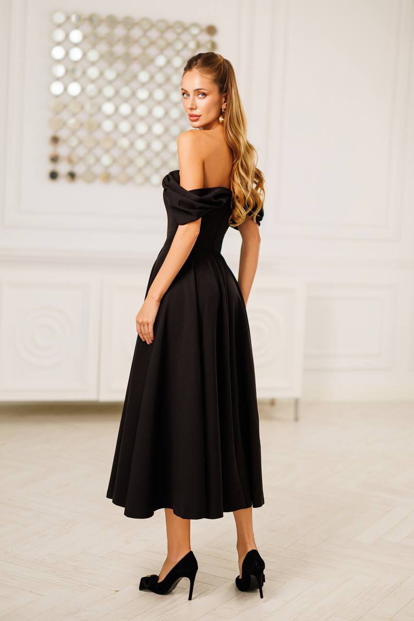Off Shoulder Midi Dress – Elegant A-Line Evening Dress