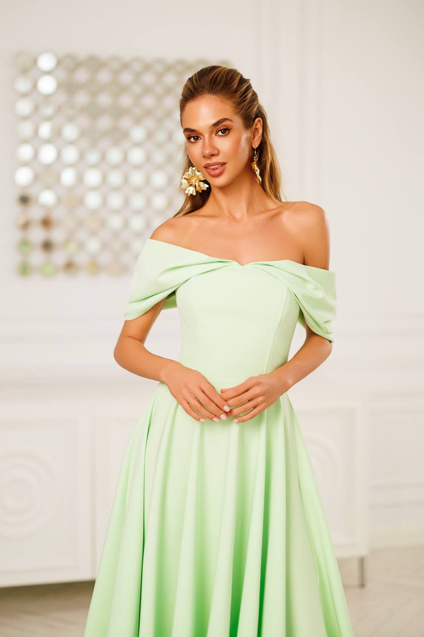 Off Shoulder Midi Dress – Elegant A-Line Evening Dress