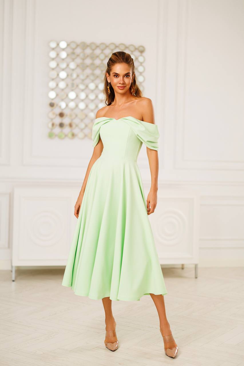 Off Shoulder Midi Dress – Elegant A-Line Evening Dress