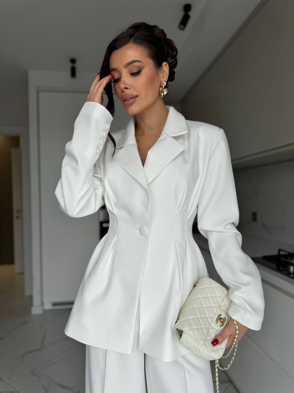 Premium Tailored Suit Set with Blazer and Wide Pants