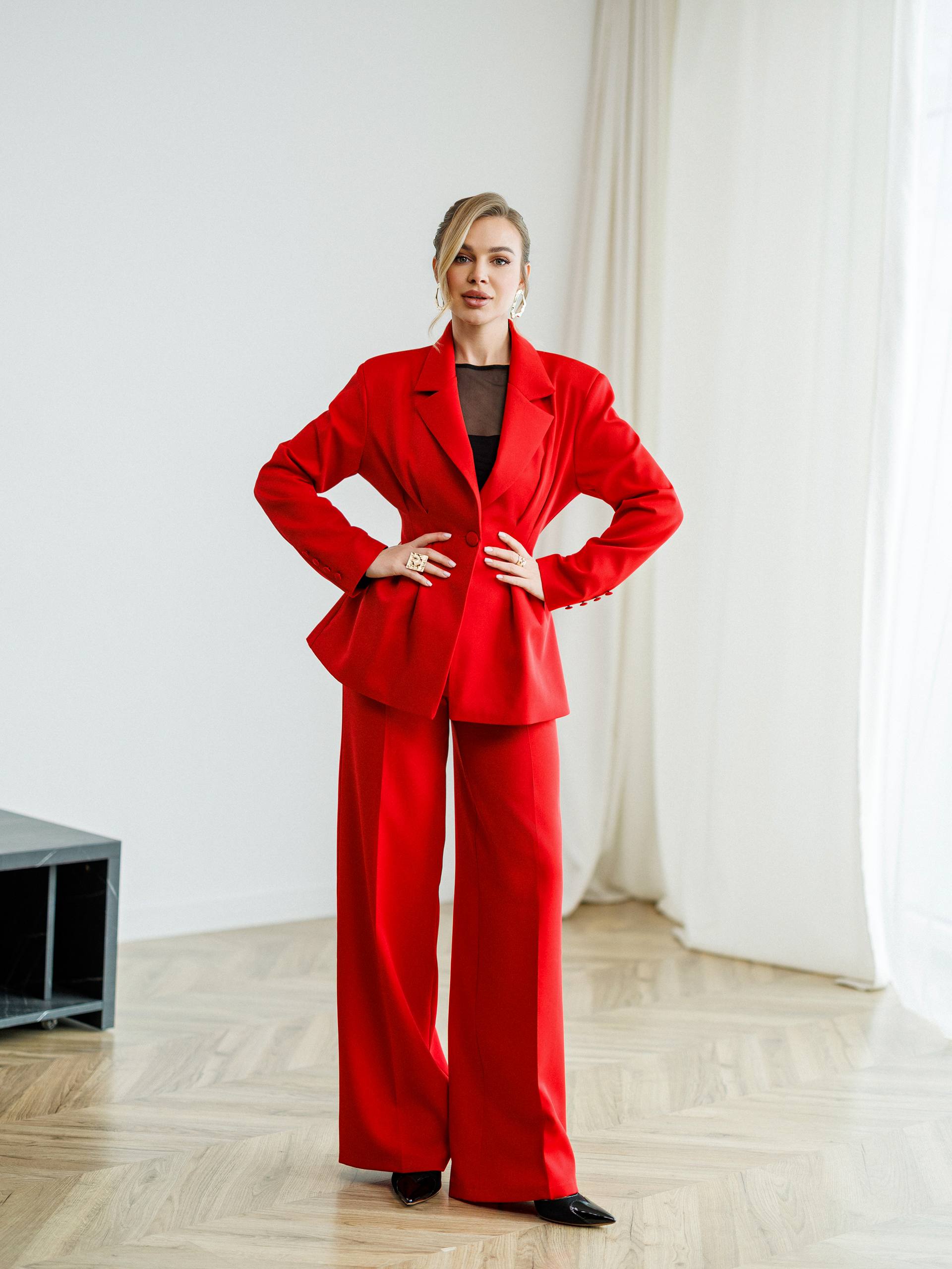 Premium Tailored Suit Set with Blazer and Wide Pants