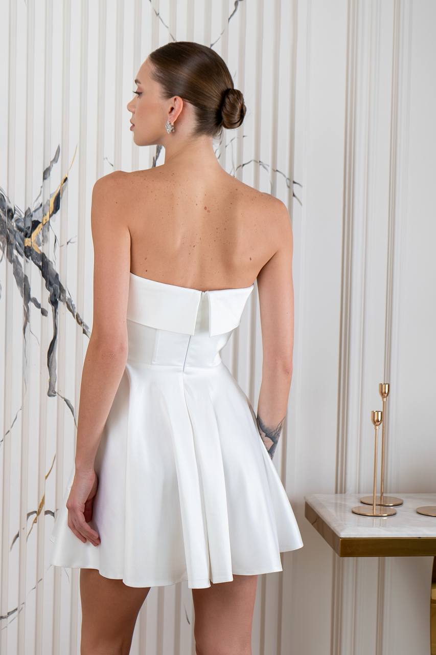 Strapless Satin Mini Dress Flared Elegant Party Look