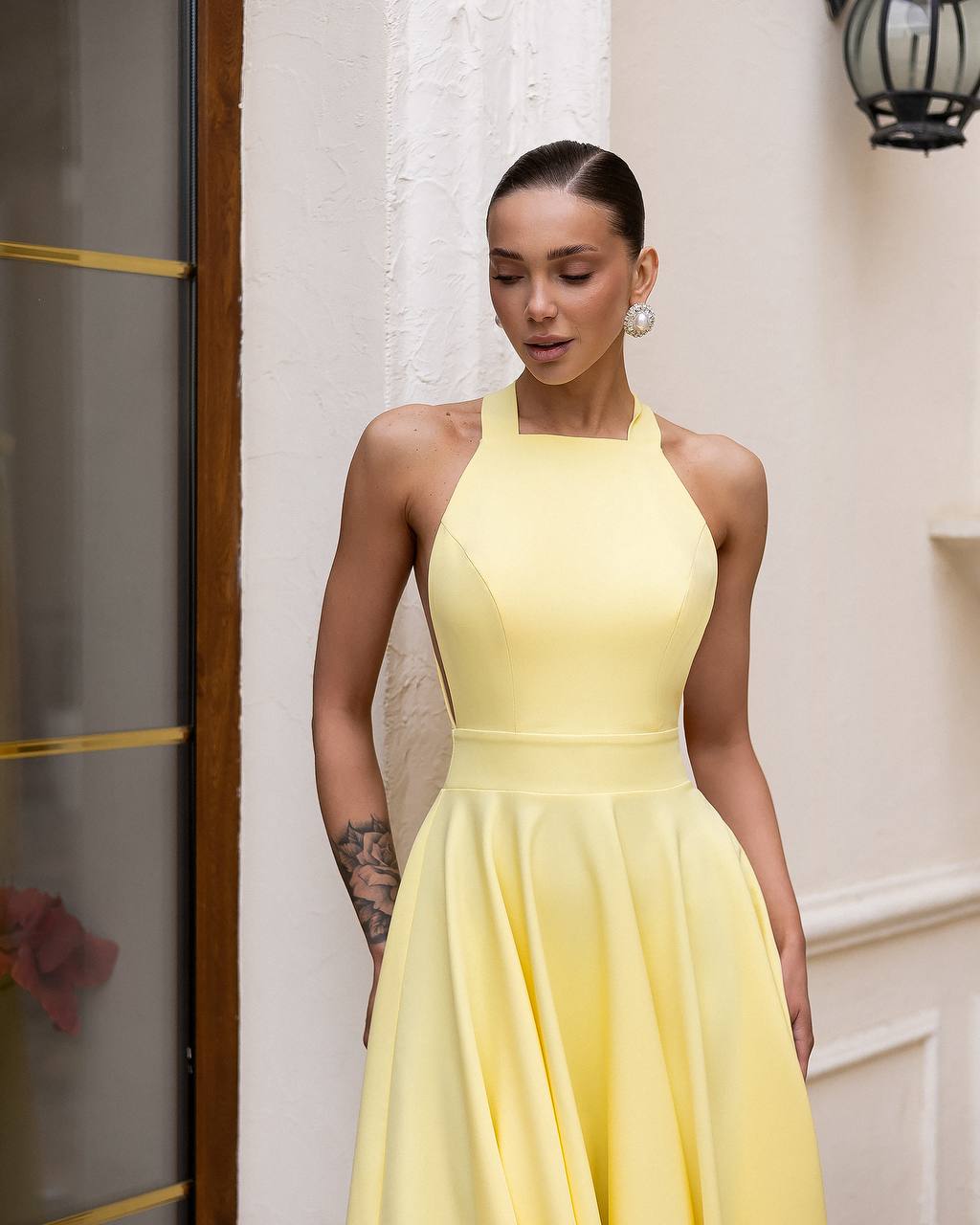 Classic Premium Twill Midi Dress with Elegant Drape, Tailored Fit