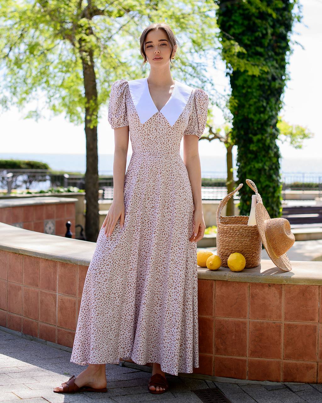 Printed Heavy-Weight Twill Maxi Dress with Cotton Inserts Dress