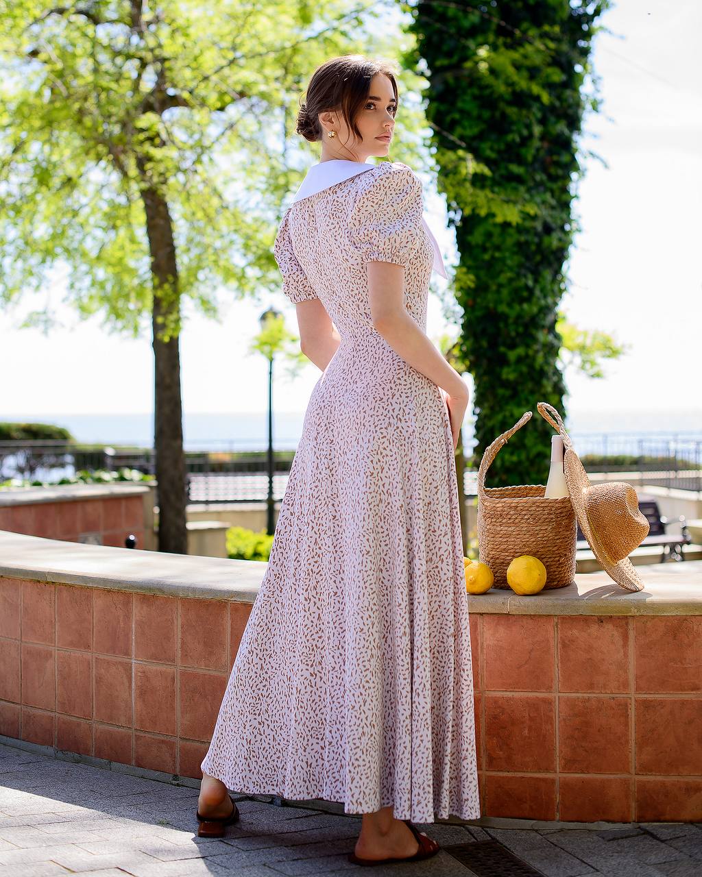 Printed Heavy-Weight Twill Maxi Dress with Cotton Inserts Dress