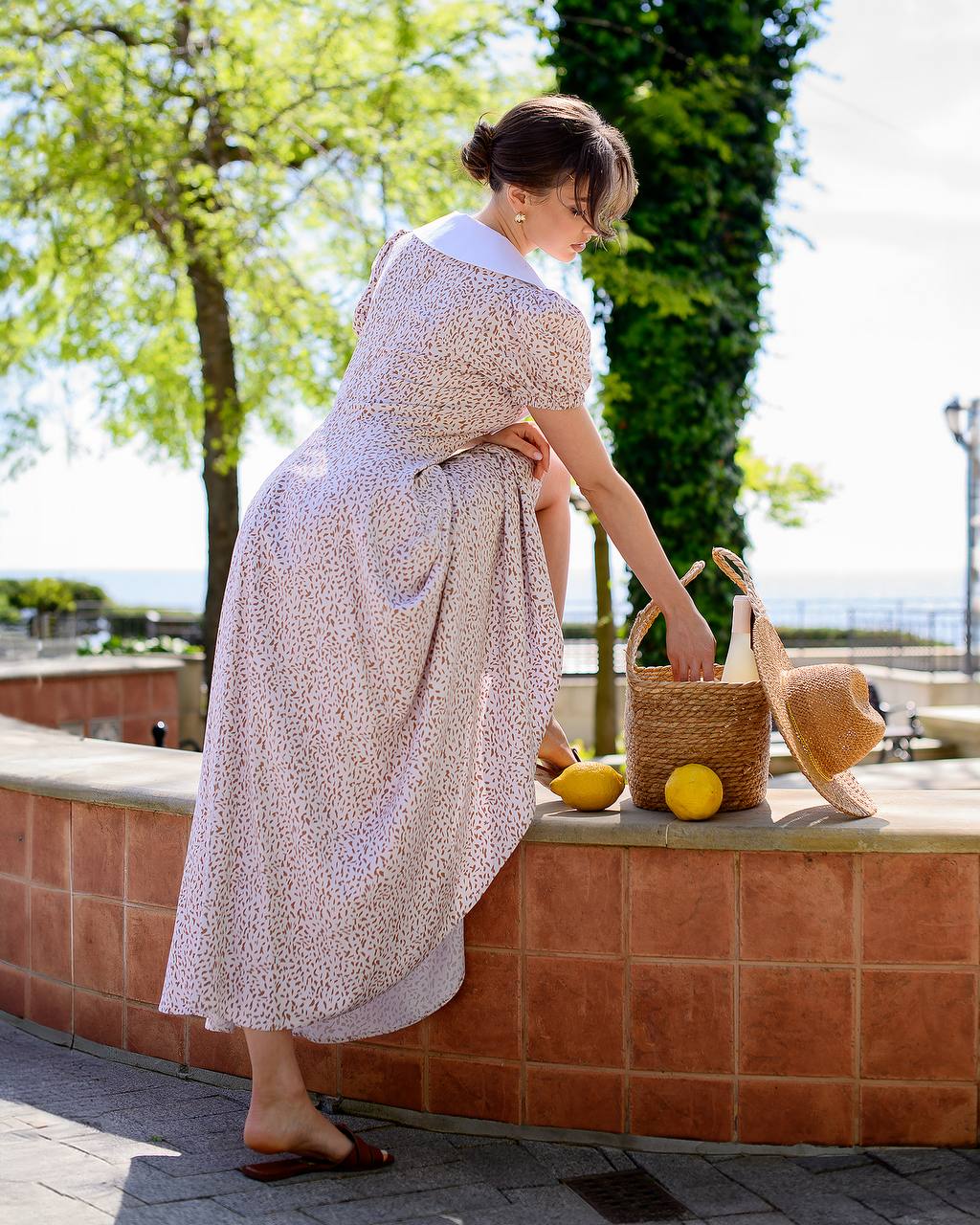 Printed Heavy-Weight Twill Maxi Dress with Cotton Inserts Dress