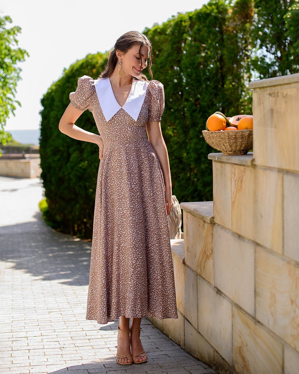 Printed Heavy-Weight Twill Maxi Dress with Cotton Inserts Dress