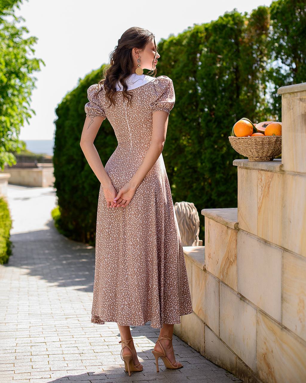 Printed Heavy-Weight Twill Maxi Dress with Cotton Inserts Dress