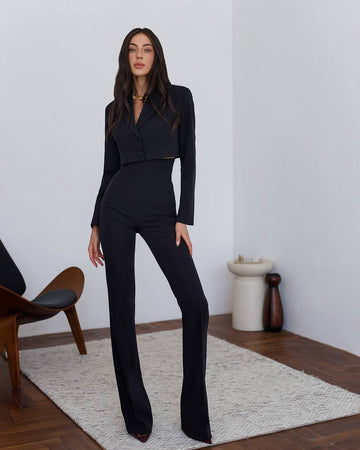 Heavy-Weight Twill Trousers High-Rise High-waisted flared pants