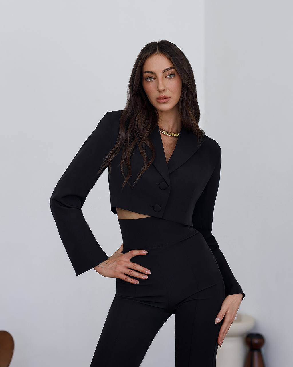 Heavy-Weight Twill Trousers High-Rise High-waisted flared pants