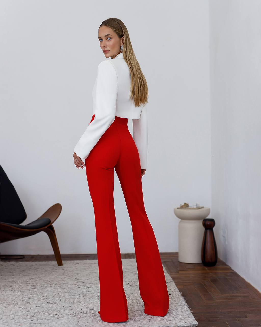 Heavy-Weight Twill Trousers High-Rise High-waisted flared pants