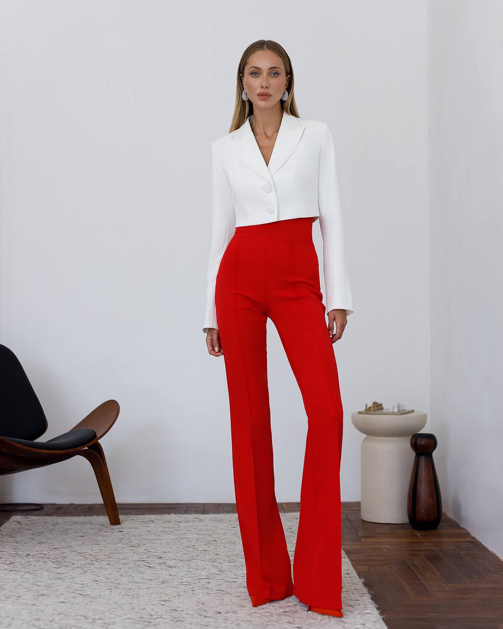 Heavy-Weight Twill Trousers High-Rise High-waisted flared pants