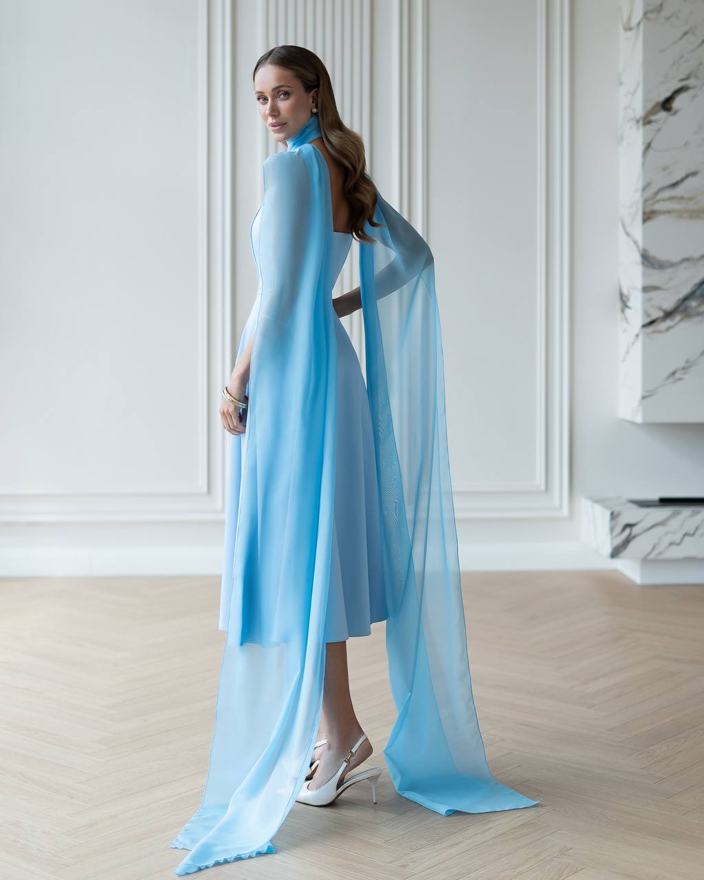 Women's Elegant Evening Midi Corset Dress in Royal Satin