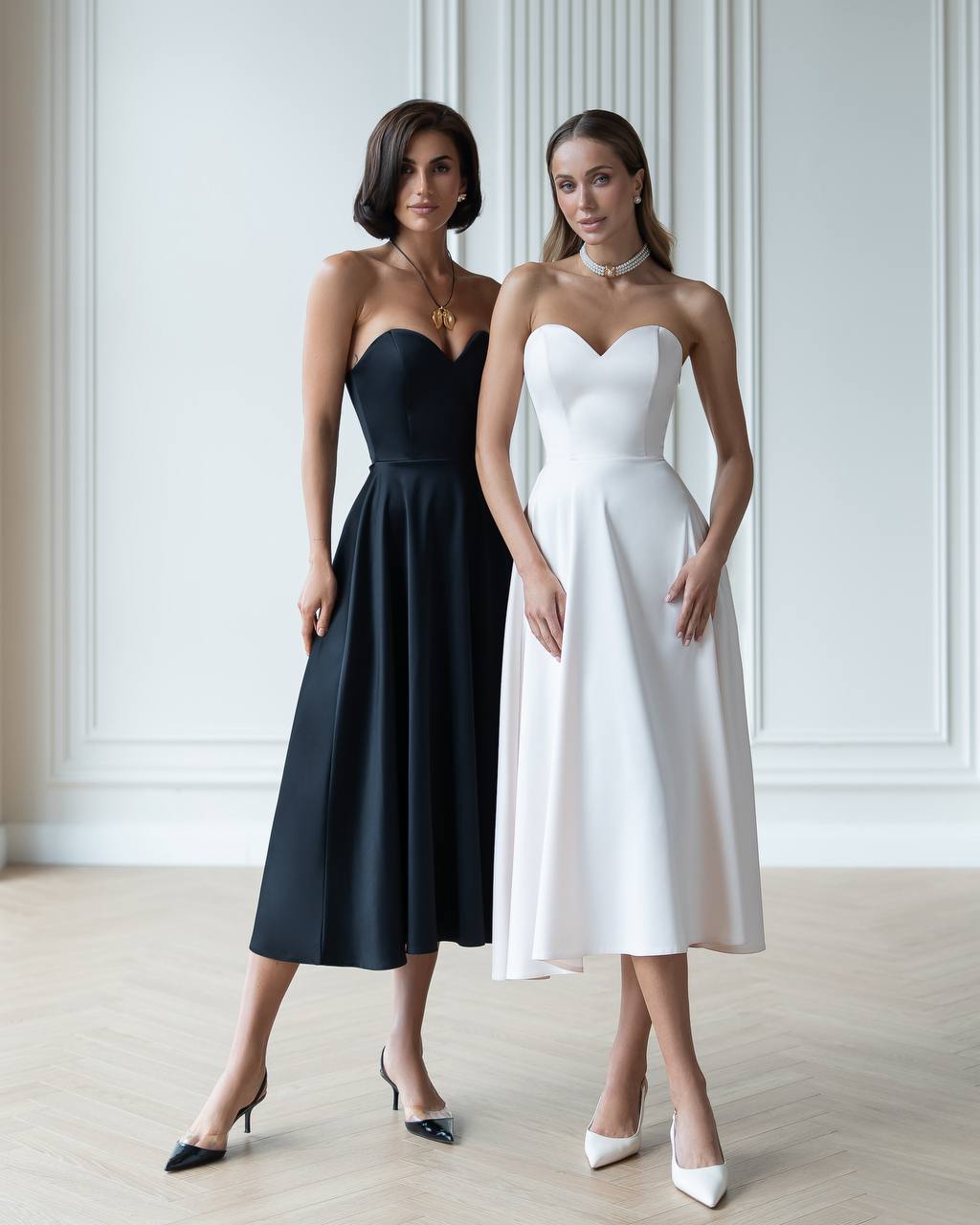 Women's Elegant Evening Midi Corset Dress in Royal Satin