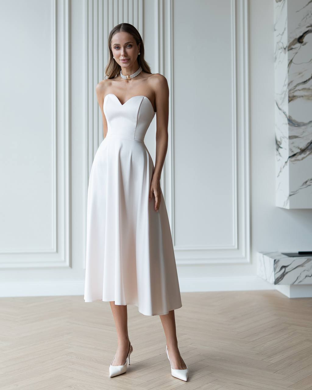 Women's Elegant Evening Midi Corset Dress in Royal Satin