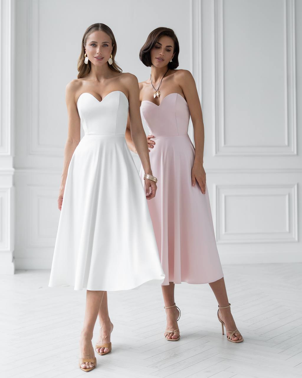 Women's Elegant Evening Midi Corset Dress in Royal Satin