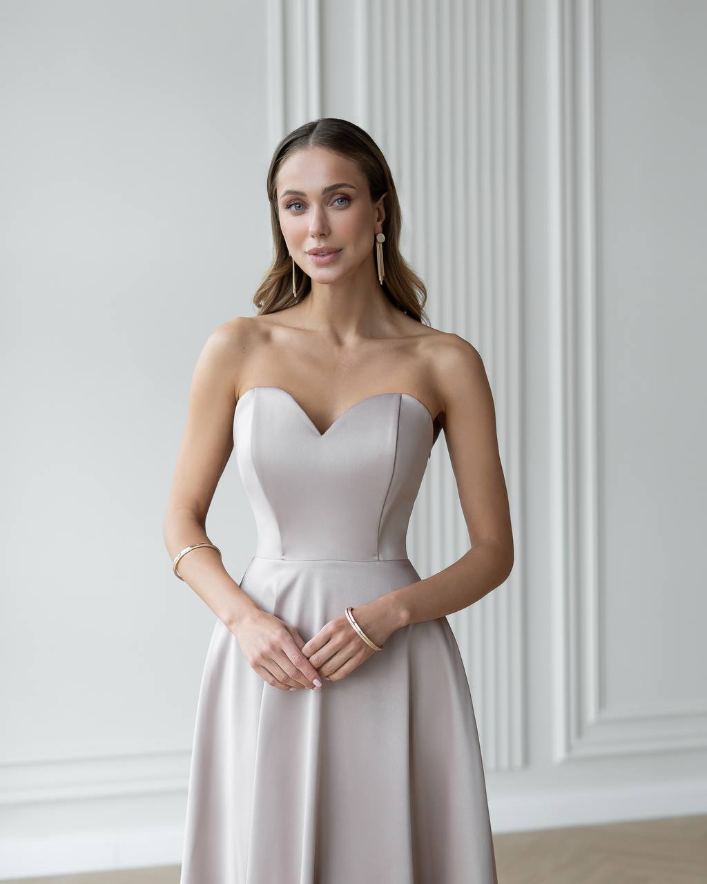 Women's Elegant Evening Midi Corset Dress in Royal Satin